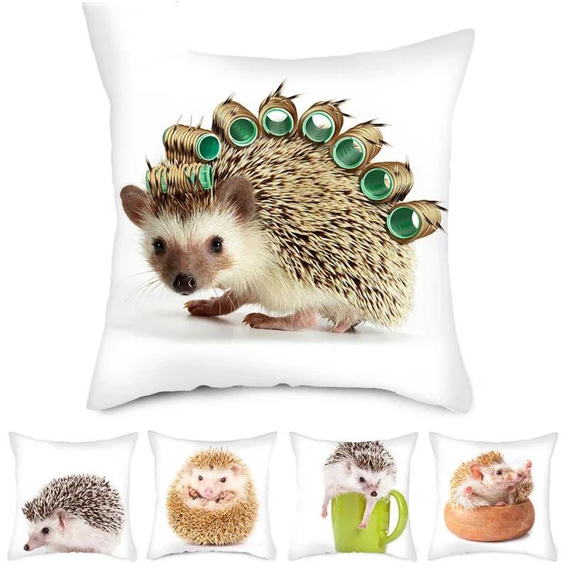 Kleintier Foto Kissenbezug Niedlicher Igel Kissenbezug Bedruckte Dekokissenhülle für Zuhause Sofa Dekorative Kissen
