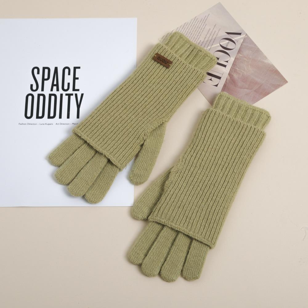 Knitted Wool Finger exposed Touch Screen Five finger Gloves for Women In Autumn and Winter Warmth Plus Velvet Thickening Riding Bike To Prevent Cold