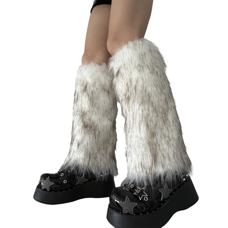 Women Faux Furs Leg Warmer Party Costumes Warm Fuzzy Leg Warmer Boot Cuffs Cover 30