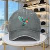 Hummingbird Print Washed Baseball Cap Adjustable Cotton Vintage Distressed Duckbill Hat Casual