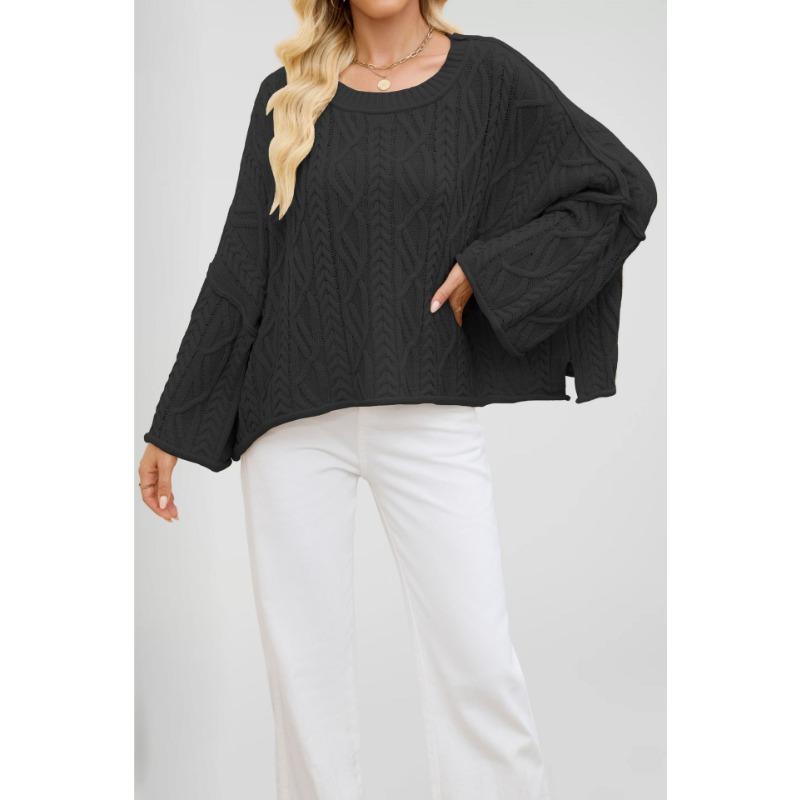 

New autumn and winter women s clothing hot-selling round neck short twist loose solid color knitted sweater S чёрный