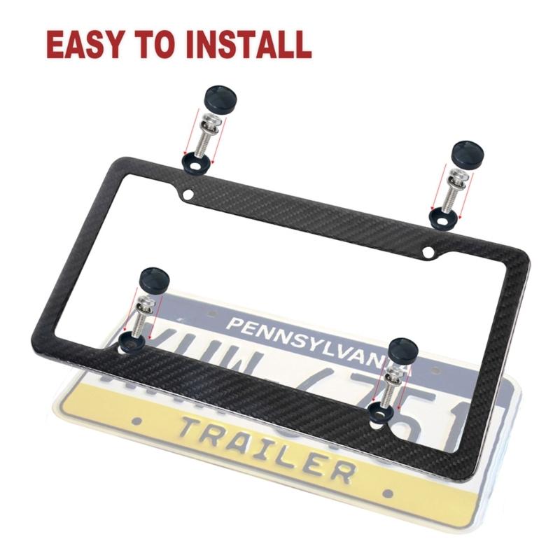 Carbon Fiber License Plate Frame Car License Plate Frame for Front & Rear 4 Hole License Plate Cover