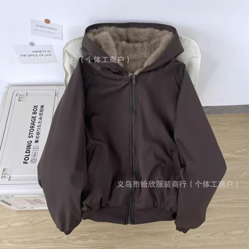 Unisex Reversible Hooded Puffer Jacket Winter Thick Cotton Coat Men Women Daily Wear