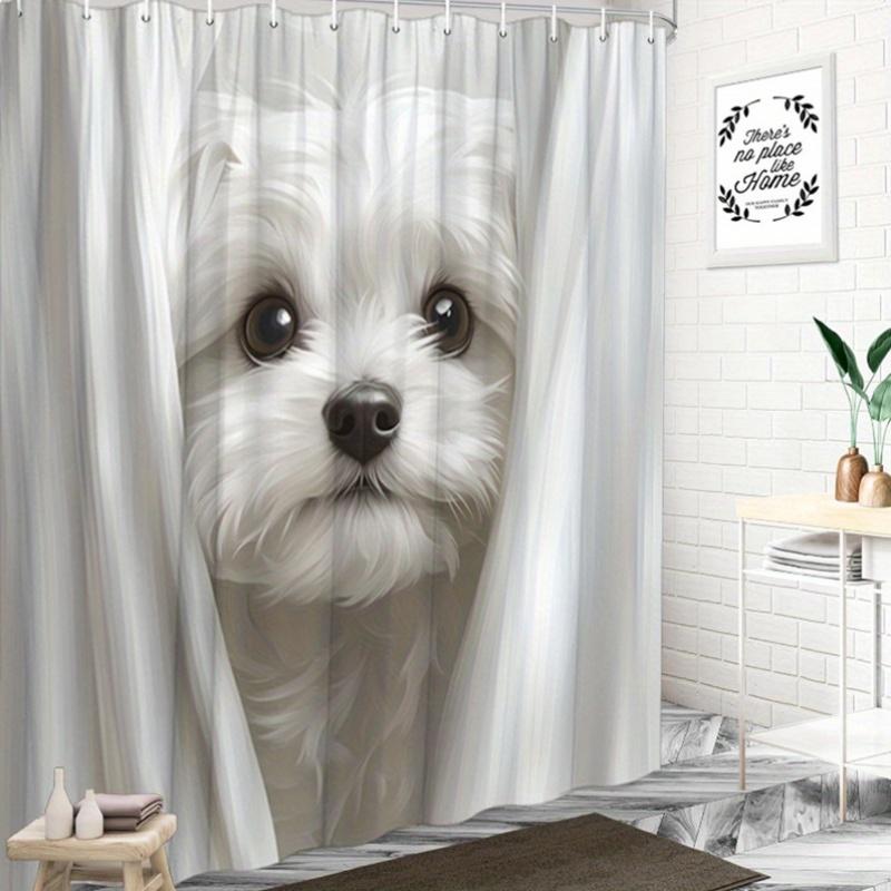 Cute White Dog Face Shower Curtain Waterproof Easy To Clean Privacy Protection Print Pet Lover Art Design Romantic Valentine