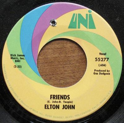 7inch Record ELTON JOHN - Friends / Honey Roll 55277 UNI Records 1971 US Pop Used