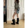 Super soft lambskin~ leather square head pleated western pile boots women's retro thick-soled big tube circumference knight boots long boots