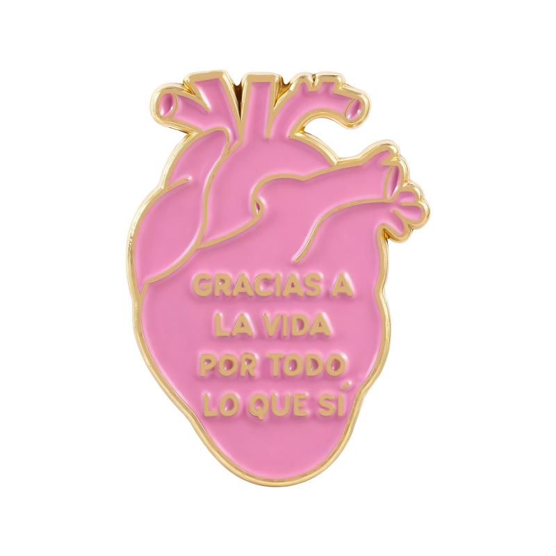 Healing Christian Spanish Enamel Pin Inspirational Faith Pink Heart Notebook Doodle Brooches Lapel Badge Jewelry Gift for Friend