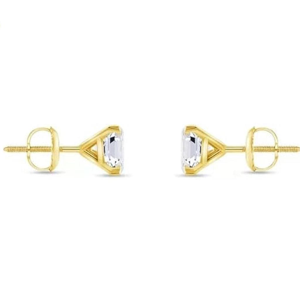 6 Ct Asscher Cut Diamond Stud Earrings Solid14K Yellow Gold Martini Screw Back Earrings For Office Wear