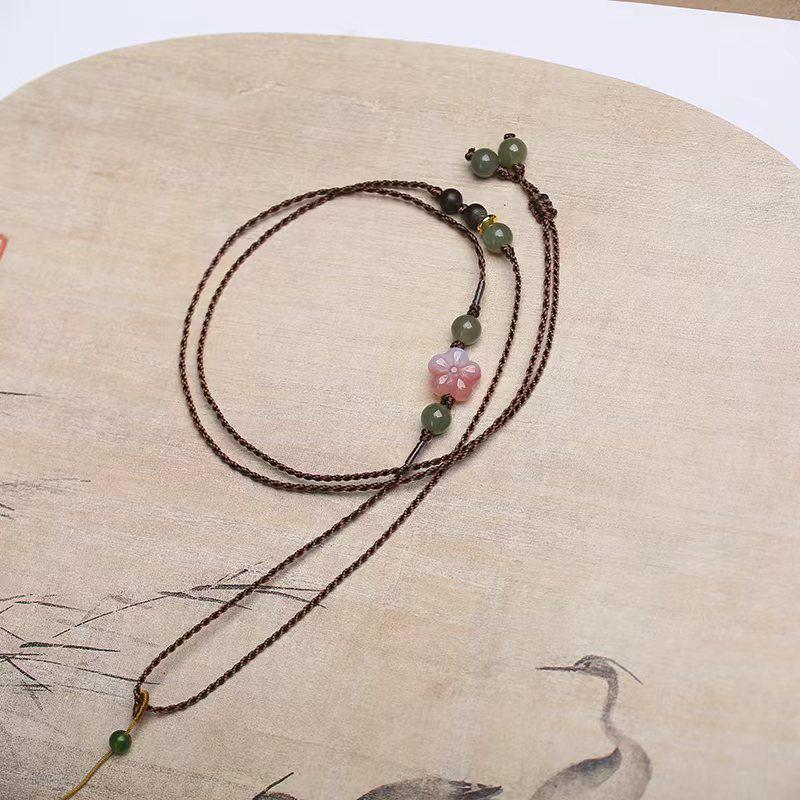Hetian Jade Adjustable Lanyard with Color-Blocked Hand-Rubbed Pendant