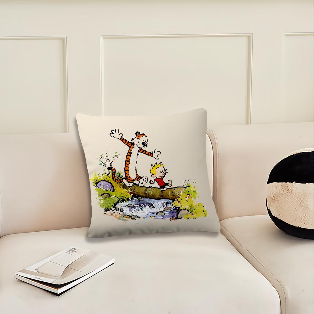 Cartoon C-Calvin and H-Hobbes cushion cover Cushion Room Bedroom Headboard Sofa Living Backrest Nap Time Pillow Case