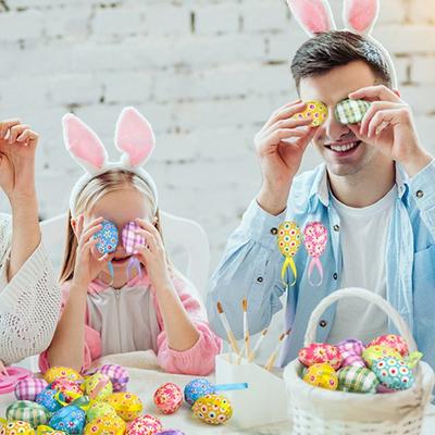 24Pcs Multicolor Easter Egg Ornaments Cute DIY Craft Hanging Ornaments Festive Rabbit Egg Easter Party Decorations Easter Party