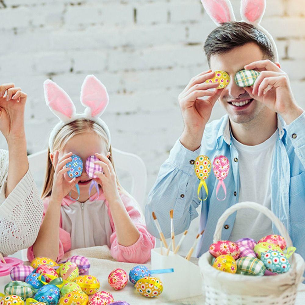 24Pcs Multicolor Easter Egg Ornaments Cute DIY Craft Hanging Ornaments Festive Rabbit Egg Easter Party Decorations Easter Party