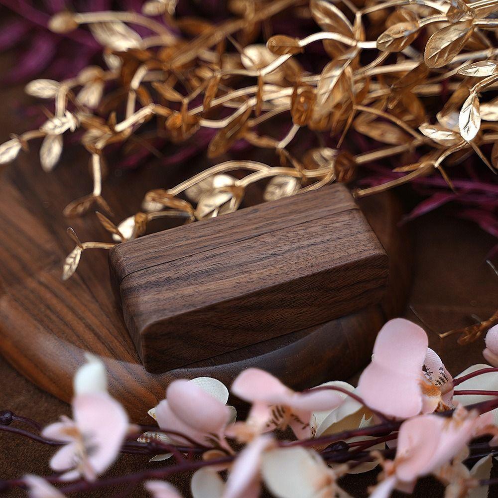 2-Slot Ring Box Walnut Wood Storage Box Rustic Jewelry Display Case  Thanksgiving