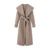 European Style Women's Woolen Coat with Belted Waist and Lapel