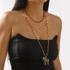 Pony Horse Pendant Necklace Double-layer Beaded Chain Choker Simple Vintage Enamel Necklace  Gift