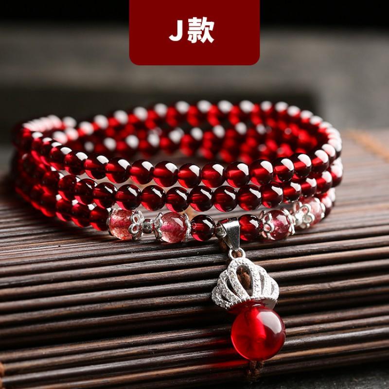 Natural Garnet Stone Bracelet Women Ethnic Style Handmade Crystal Jewelry Bohemian Three-Row Beaded Wrap