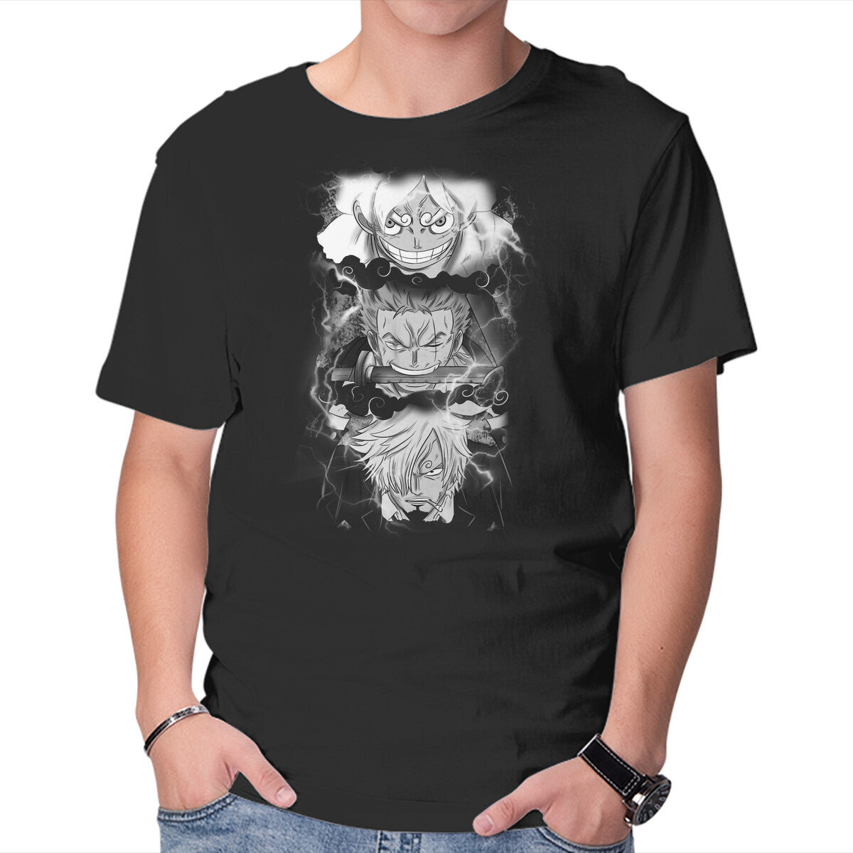 Unisex Crew Neck T-Shirt The Monster Trio Graphic Short Sleeve Casual Tee L