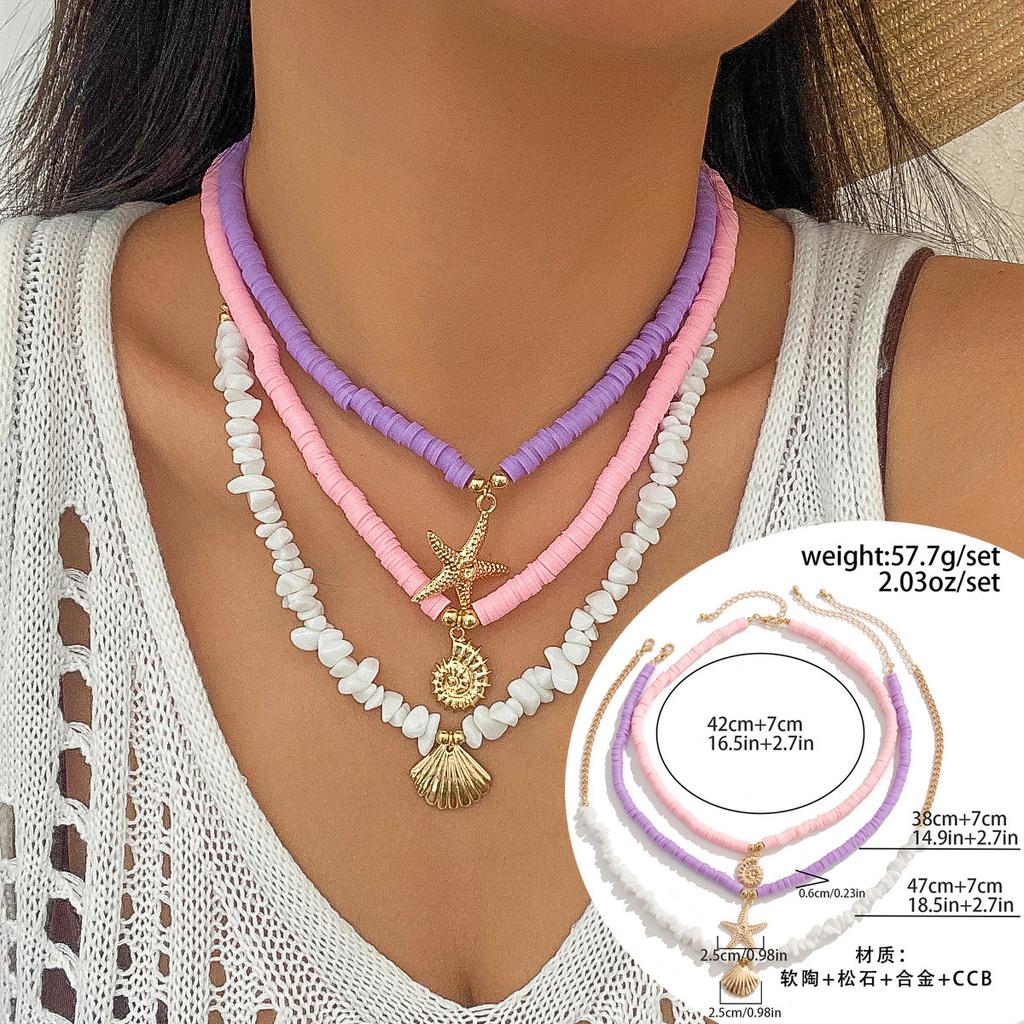 Accessories Ocean Wind Shell Rice Beads Gravel Necklace Female Beach Starfish Beaded Necklace
