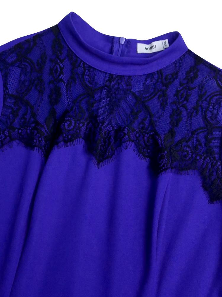 Elegant Women A Line Maxi Church Dress Half High Collar Long Sleeve Patchwork Lace Pleated Classy Office Party Event Outfit 2025