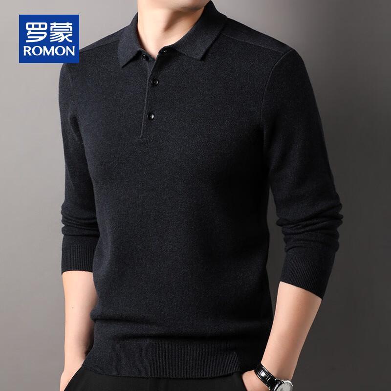 ROMON Men's 100% Pure Wool Thickened Turn-down Collar Sweater