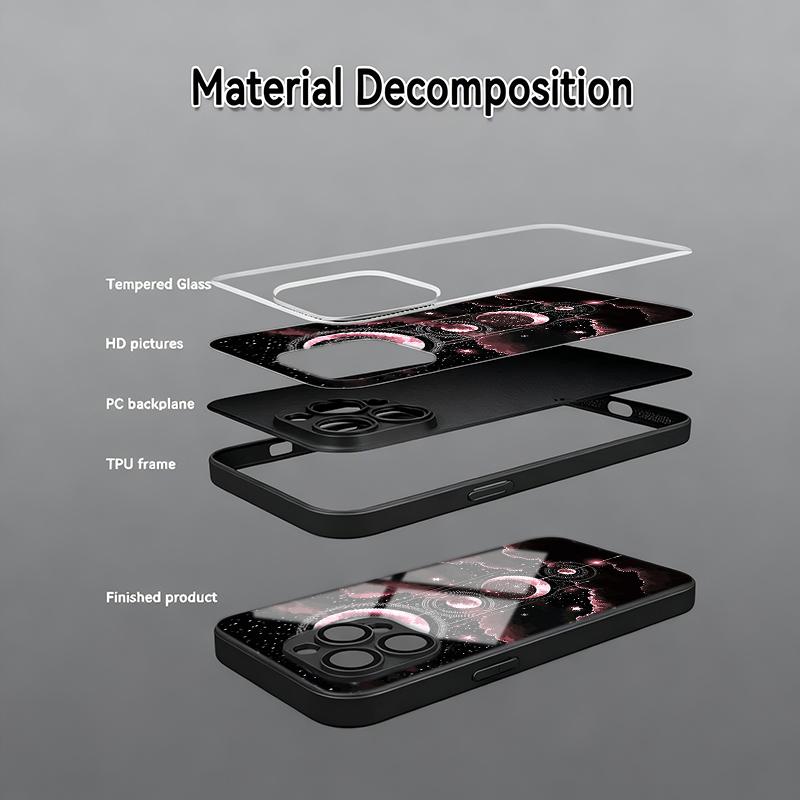 Pink Black Star Phase Moon Wheel Tempered Glass Phone Case for iPhone 17 Pro Max 14 15 16 Plus 13 12 11 X XS XR 16E 17Air Cover