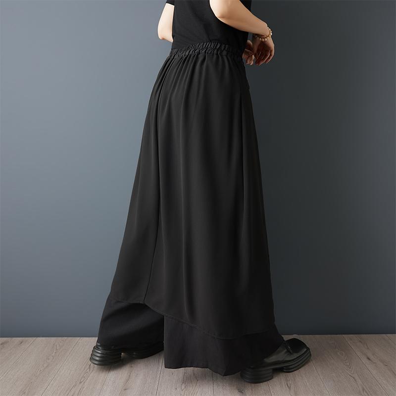 Taglie comode Vintage nero Vita alta Casual larghi lunghi Estivi gamba larga Pantaloni gonna Donna Pantaloni
