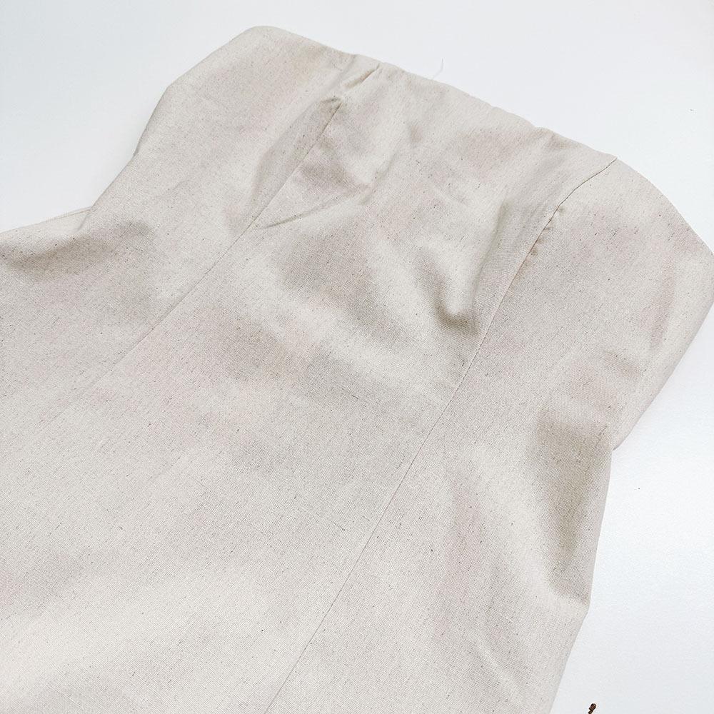 Summer New Vacation Style French Dress Khaki Cotton Linen Strapless Backless Long Dress for Women