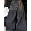 Damen High Waist Weites Bein Anzugshose Spitze Fake Zweiteiler Design Krawattenband Dekoration Locker Gerade Hose Elegante Büro Stoffhose