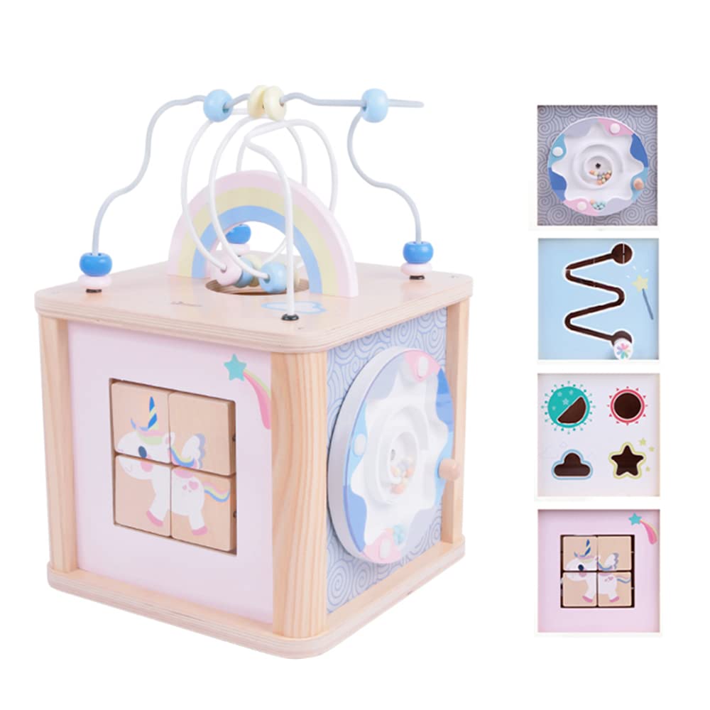 Activity Box Looping Bead Coaster Shape Matching Montessori Educational Toy Wooden 1 Year Old Gift Classic World Dream Activity Cube (CL54334)