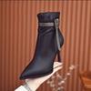 Temperament high-heeled short boots women's autumn and winter new small thin boots pointed thin heels fashion boots color matching