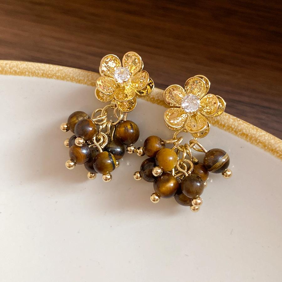 Maillard coffee color love gourd tiger's eye stone earrings earrings earrings design sense