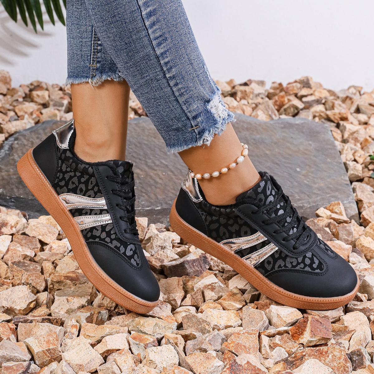 

Women Sneakers Sexy Leopard Print Platform Sneakers Women Designer Soft Bottom Board Shoes Women Zapatillas De Deporte 36 чёрный