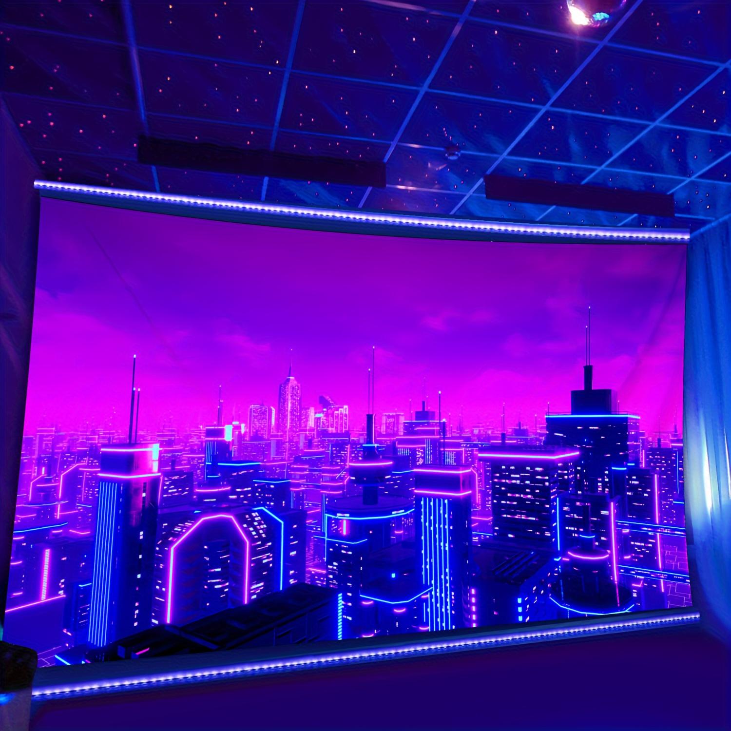 Neon Cityscape Tapestry Futuristic Vibrant and Strikingly Modern Wall Art for a Stunning Urban Decor Statement 74x94cm(29x37in)