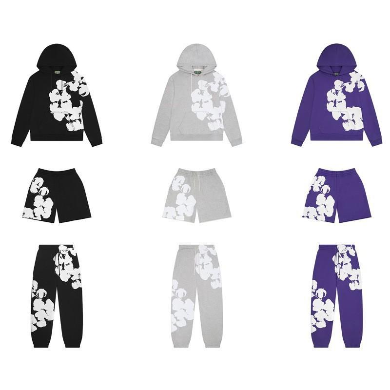 Mens Hooded Pullover Sweatshirt Cotton Floral Print Casual Streetwear