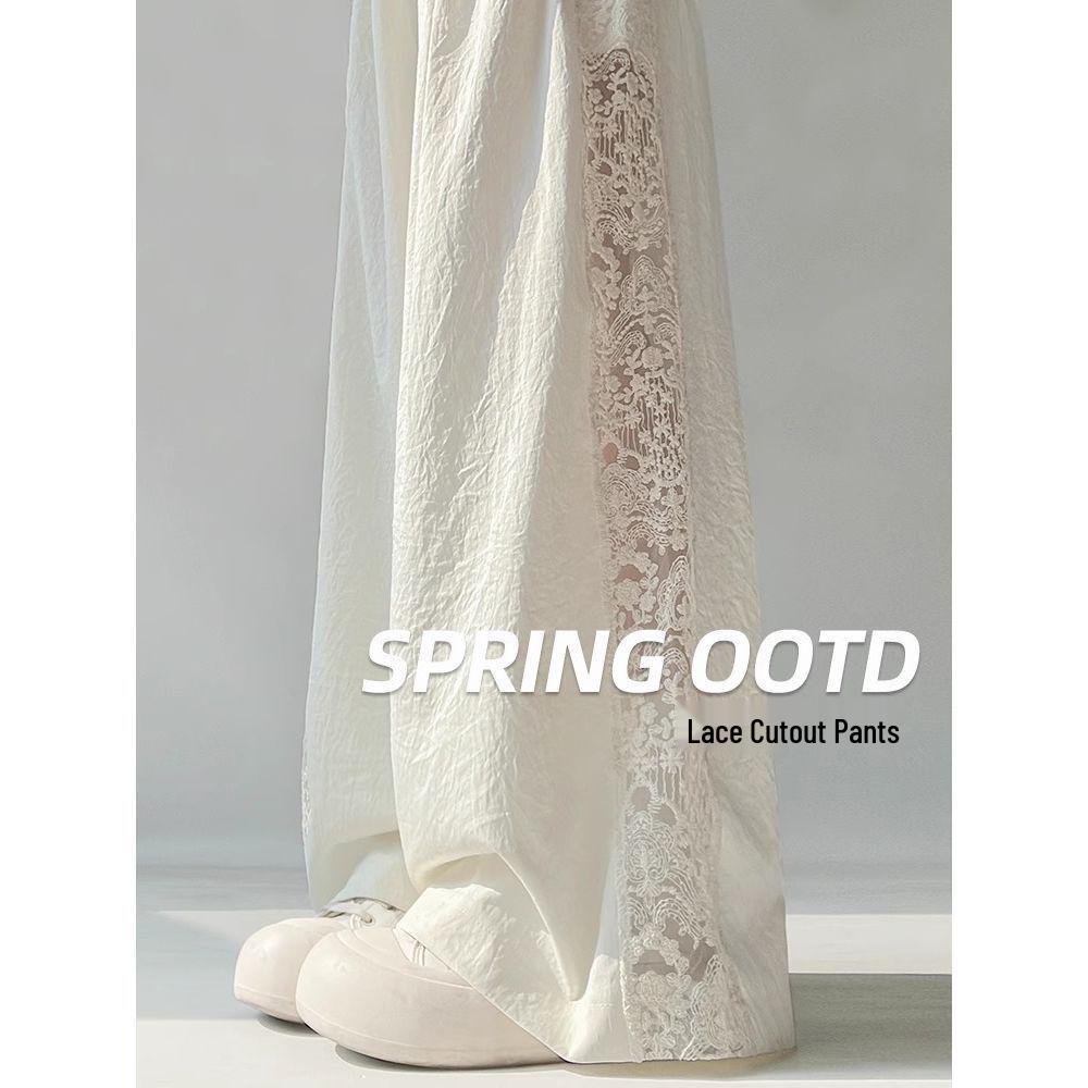 

Lace Patchwork High-Waisted Wide-Leg Pants for Women - Spring/Summer 2026 Collection: Slimming, Loose, Straight-Cut Casual Trousers L (recommended 106-120 jin)