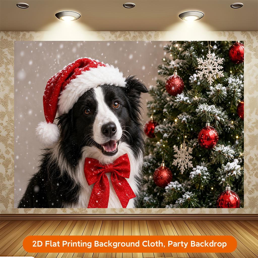 1Pcs Christmas Dog Wearing Hat Decoration Background Winter Backdrop For Photo Studio Photo Booth Party