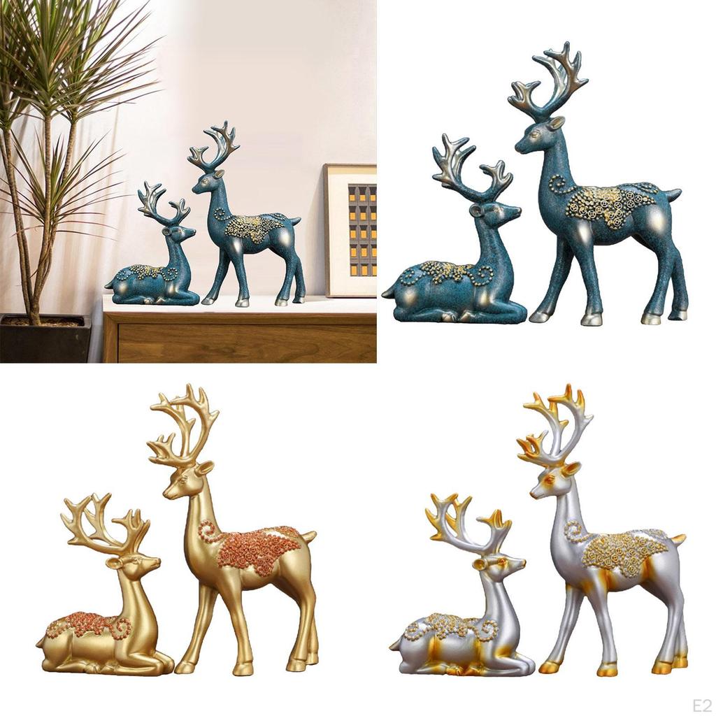 2 pcs Nordic Reindeer Figurine Crafts Resin Elk Sculpture Statue for Office Bookshelf Tabletop