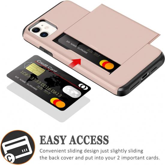 SAMONPOW for iPhone 11 Case Wallet Card Holder Dual Layer Heavy Duty Shockproof Anti Scratch Soft Rubber Bumper Case Phone Case for iPhone 11 6.1