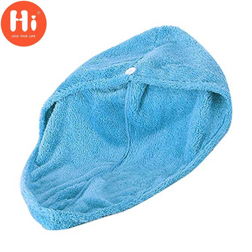 Coral Velvet Hair Drying Towel Ultra Absorbent Twist Head Turban Drying Cap Bat ng Button Hat