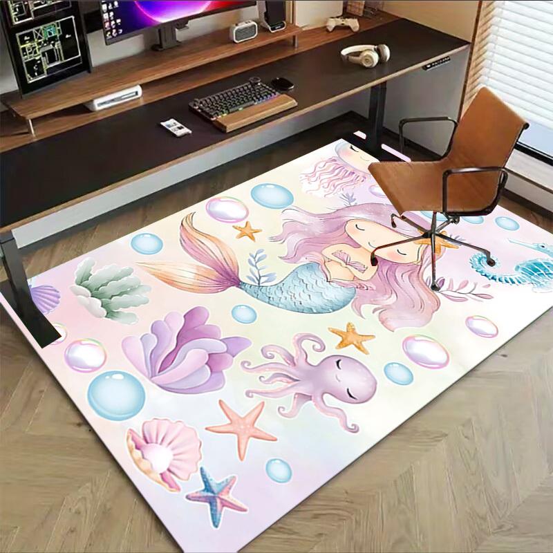 1PC Mermaid Octopus Non-Slip Floor carpet, Office, family, bedroom, Studio - Large Area Rug, Vibrant Colors, Longlasting Material-X415