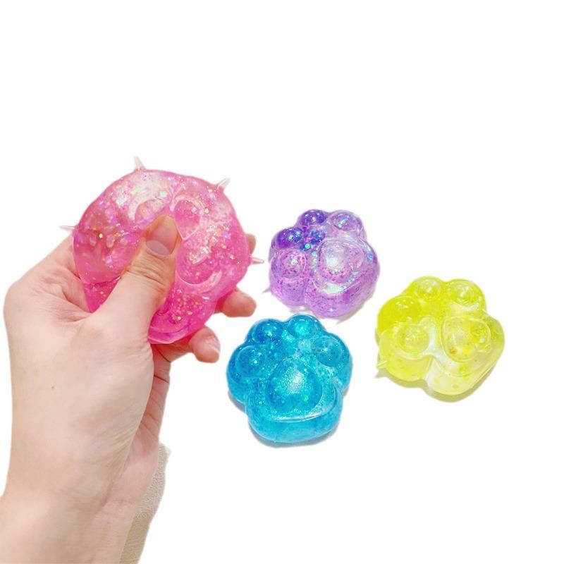 Kids Anti-stress Soft TPR Slow Rebound Sequins Maltose Pinch Toy Stress Relief Elastic Squeezing Colored Cat Paw Decompression