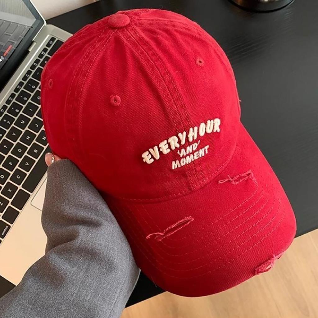 Ricygvm Red Baseball Hat For Women Embroidery Letter Duck Tongue Cap Outdoor Sport Sunshade Visors Unisex Solid Color Plain Color Peaked Hat