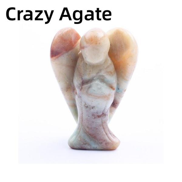 Statue d'ange de 1,5 pouce en pierre sculptée en cristal de jade naturel, statue de guérison Reiki, décoration de la maison, pièces de sculpture d'ange en cristal, cadeaux artisanaux