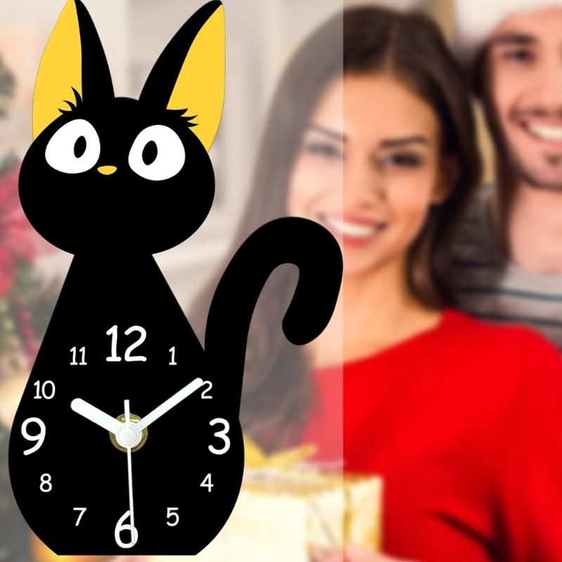 Cartoon Black Cats Desk Clock With Quiet Movement For Kids Room Decors And Modern Homes Office Acrylic Design Wall Clock