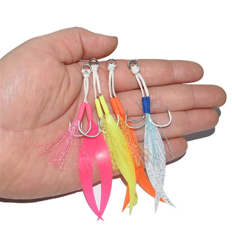 Double Fishing Assist Hook for Vertical Jigging Lures, 10Pcs Jigging Hook Slow Falling Jigs Fishing Hook Replacements