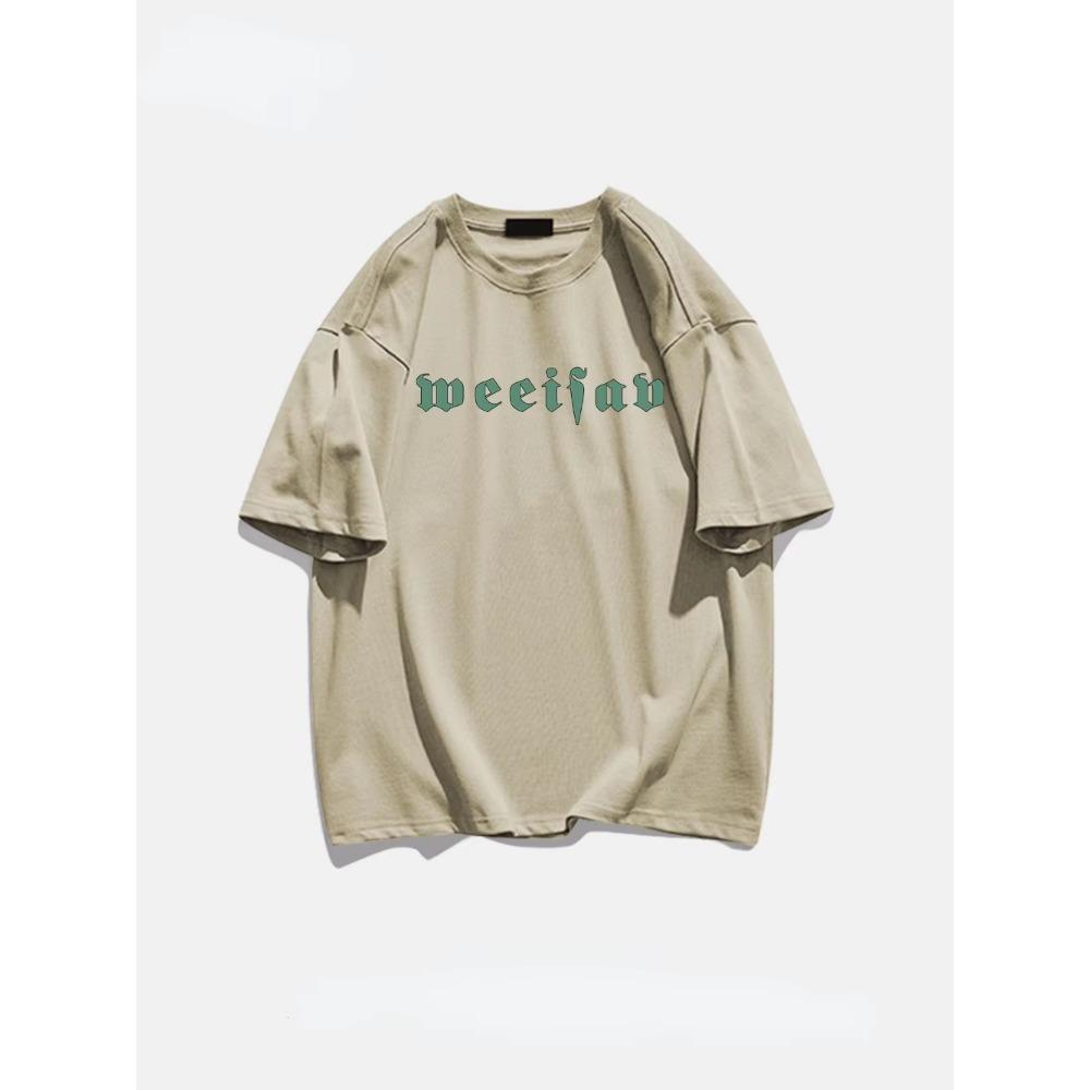 Camiseta de calle deportiva informal de alta calidad con estampado de algodón 100% con letras en inglés para hombre de peso pesado a la moda de verano