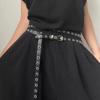 Adjustable Double Loop Thin Belt High Quality Double Layer Rivet Eyelet Buckle Belts PU Leather Waist Chain Dress Accessories
