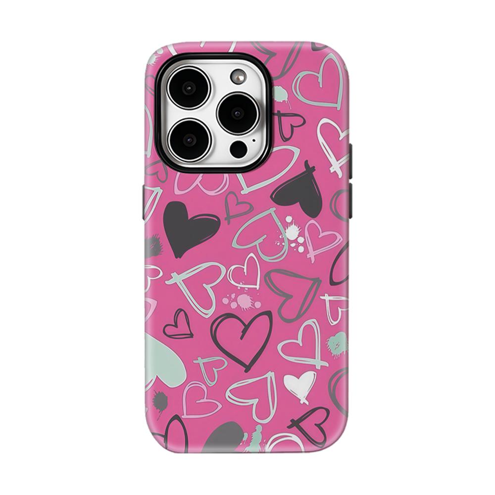 Pink Graffiti Heart Phone Case for IPhone 17 16 15 14 13 Pro Max Plus for Magnetic Single Double-layer Tough Case