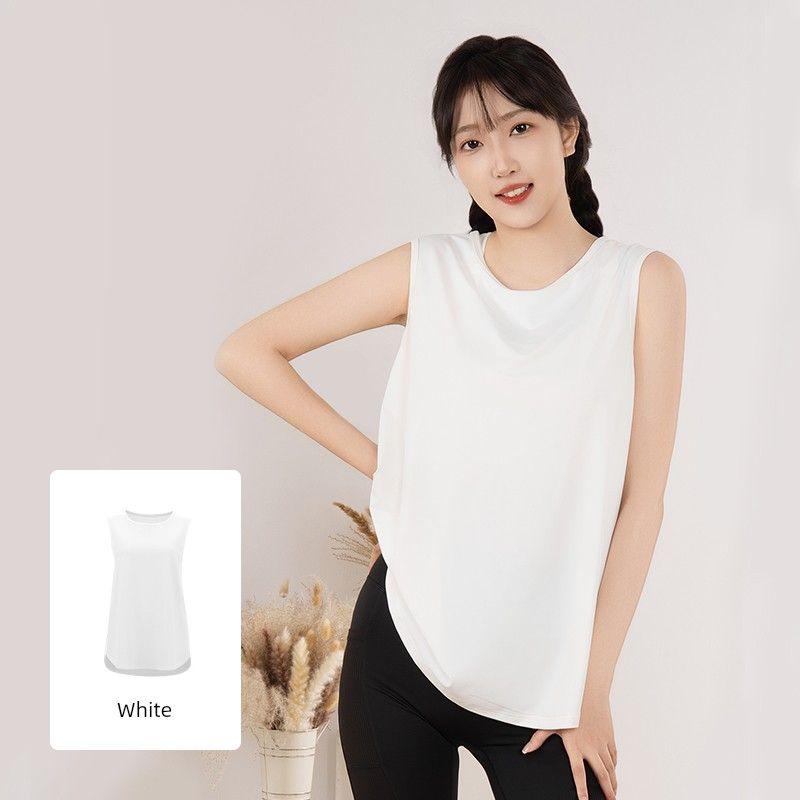 

Slit Loose Yoga Vest Female Easiest for Match Slim Looking Fitness Running Mesh Patchwork Breathable Sleeveless Sports Tops White S