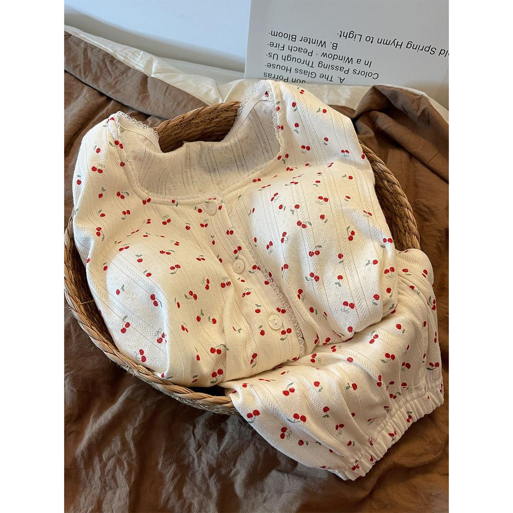 Pigiama da donna con stampa ciliegie dolci, nuovo per la primavera, taglie grandi, comodo, maniche corte, set da loungewear con pantaloncini